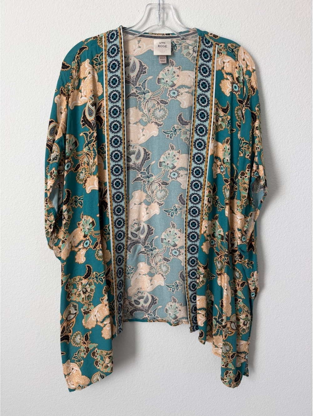 Knox Rose Multicolor Floral Paisley Boho Open Front Cover Up Cardigan Size XS/S
